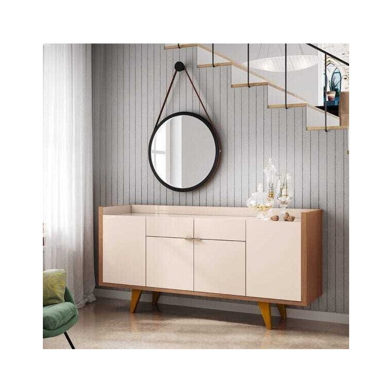 Aparador para Sala Buffet com 4 Portas 2 Gavetas Havana Off White Nature