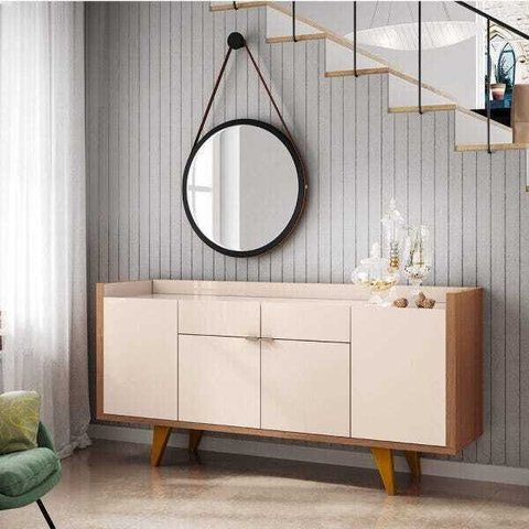 Aparador para Sala Buffet com 4 Portas 2 Gavetas Havana Off White Nature