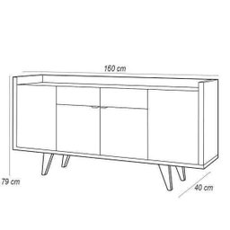 Aparador para Sala Buffet com 4 Portas 2 Gavetas Havana Off White Nature - 5