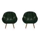 Ver imagem 1 de Kit 02 Poltrona Decorativa California Suede Verde Pés Palito - Fina Mobília