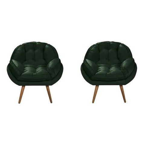 Kit 02 Poltrona Decorativa California Suede Verde Pés Palito - Fina Mobília