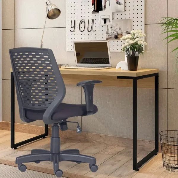 Kit Cadeira Escritório Tech Corino e Mesa Escrivaninha Industrial Soft Nature Fosco - Lyam Decor - 2