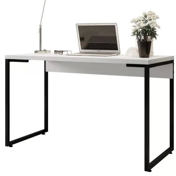 Kit Cadeira Escritório Tech Corino e Mesa Escrivaninha Industrial Soft Branco Fosco - Lyam Decor - 3