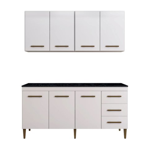 Cozinha Compacta 7 Portas 3 Gavetas Atenas Kaiki Móveis:Branco