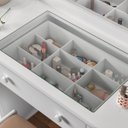 Ver imagem 3 de Penteadeira Camarim Branca 9 Gavetas Espelho Led e Banqueta