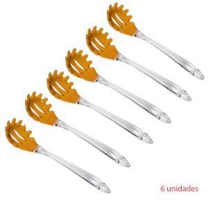Kit 6 Pegador de Macarrão Silicone 35 cm Laranja Gourmet Mix Massas Servir