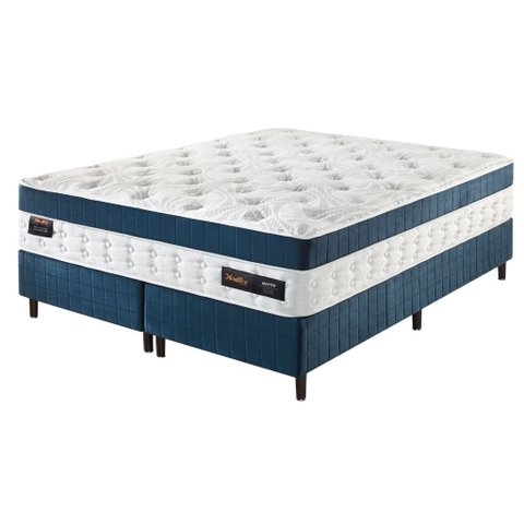 Cama Box Colchão King Size com Molas Ensacadas Master 193x203x77cm Azul