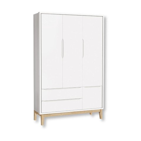 Guarda Roupa Infantil 3 Portas e 2 Gavetas Branco Classic Madeira Natural