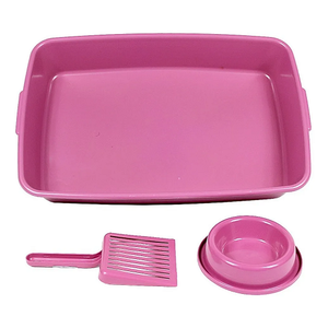 Caixa de Areia para Gatos com Pazinha e Comedouro - Rosa