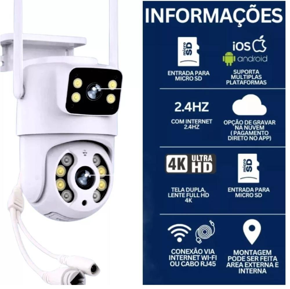 Câmera Ip Wi-fi Lentes Dupla Externa Prova D'água Infravermelho Hd 1080p - 3