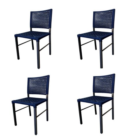 Kit 4 Cadeiras Camila Corda Náutica e Alumínio Azul