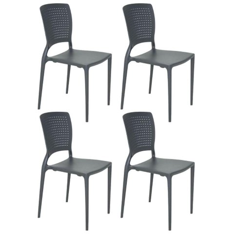 Kit 4 Cadeiras Plásticas Grafite Tramontina Summa Safira Empilhável Resistente Cozinha Área