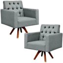 Ver imagem 1 de Kit 2 Poltronas Decorativas Giratória Base de Madeira Manu Capitonê Linho Cinza Escuro - Lyam