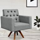 Ver imagem 3 de Kit 2 Poltronas Decorativas Giratória Base de Madeira Manu Capitonê Linho Cinza Escuro - Lyam