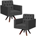 Ver imagem 1 de Kit 2 Poltronas Decorativas Giratória Sala Base de Madeira Manu Capitonê Linho Chumbo - Lyam