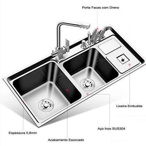 Cuba Pia Cozinha Com Acessórios eCubas Inox e Tábua De Corte - eCubas