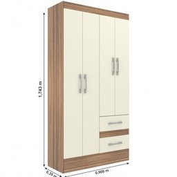 Guarda-roupa Solteiro Conde 4 Portas 2 Gavetas Castanho/offw - 2