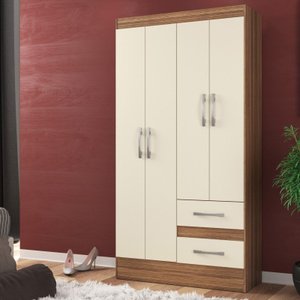 Guarda-roupa Solteiro Conde 4 Portas 2 Gavetas Castanho/offw