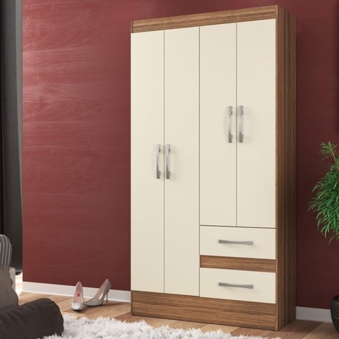 Guarda-roupa Solteiro Conde 4 Portas 2 Gavetas Castanho/offw