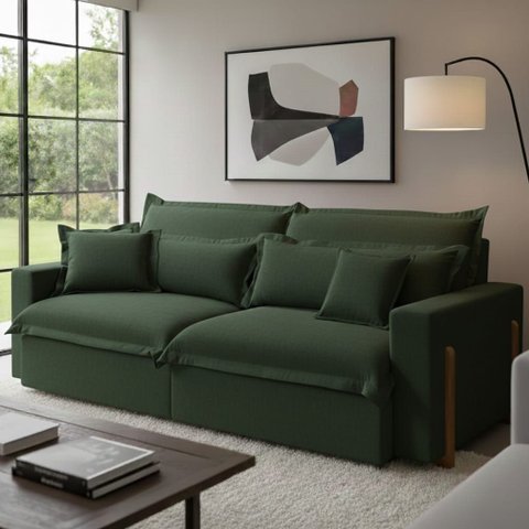 Sofá Cama, Retrátil e Reclinável Dubai, Tecido Linho, Molas Ensacadas, 1,90m.
