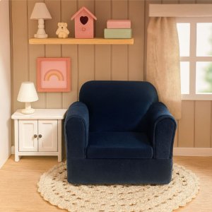 Mini Sofá Infantil Poltrona para Crianças Tecido Veludo Azul Brinquedoteca Bz Home Decor