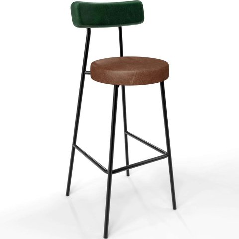 Banqueta Alta Bar Cozinha Sala De Jantar Milão L02 Facto Verde Musgo Couríssimo Marrom - Lyam