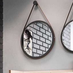 Espelho Decorativo Redondo 67cm com Alça Adnet B01 Escandinavo Preto - Lyam Decor - 1