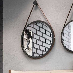 Espelho Decorativo Redondo 67cm com Alça Adnet B01 Escandinavo Preto - Lyam Decor