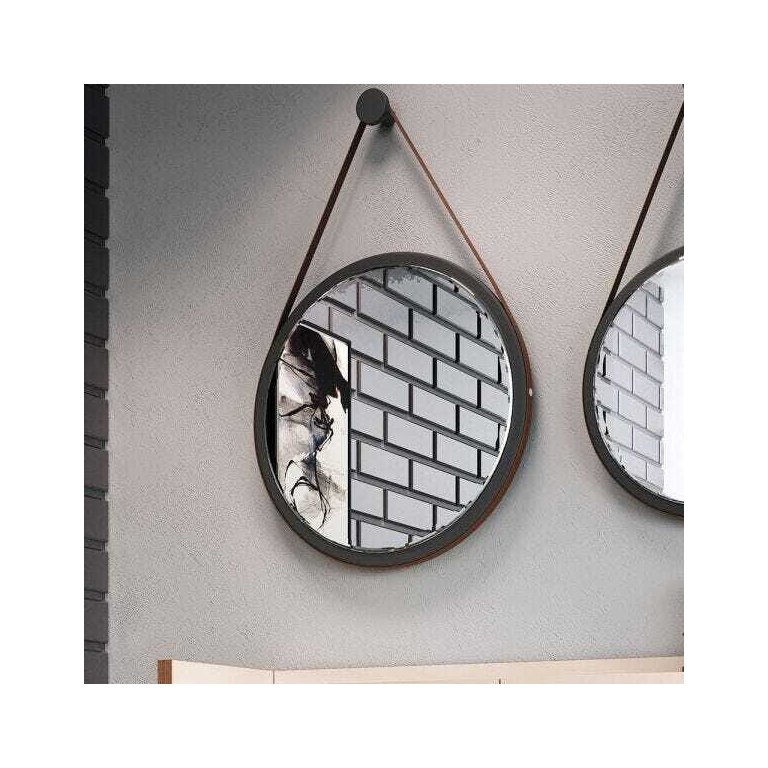 Espelho Decorativo Redondo 67cm com Alça Adnet B01 Escandinavo Preto - Lyam Decor