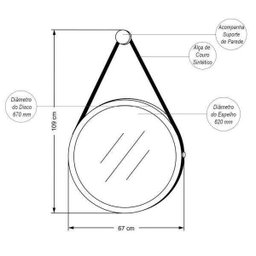 Espelho Decorativo Redondo 67cm com Alça Adnet B01 Escandinavo Preto - Lyam Decor - 5