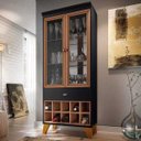 Ver imagem 2 de Cristaleira com Nicho Adega 2 Portas Luma Preto Nature - Lyam Decor