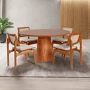 Ver imagem 1 de Conjunto Mesa com 4 Cadeiras de Madeira Maciça Rattan Natural e Estofada Daren Espresso Móveis