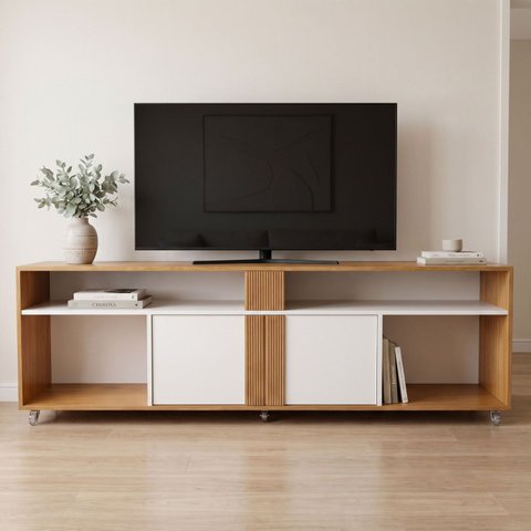 Rack para TV até 60 Polegadas Serena 100% MDF 2 Portas Ripado