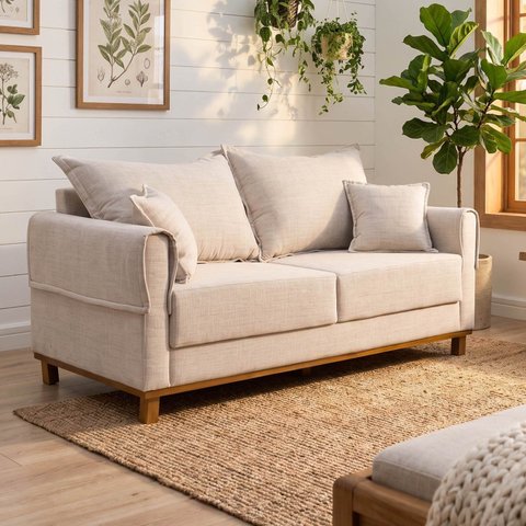 Sofá Living 3 Lugares 200cm Linho Ananda CabeCasa MadeiraOriginals Bege/Creme