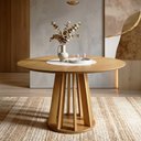 Ver imagem 1 de Mesa de Jantar 4 Lugares Redonda com Prato Giratório 135cm Tampo MDF Flora Marrom/Cinamomo/Off White