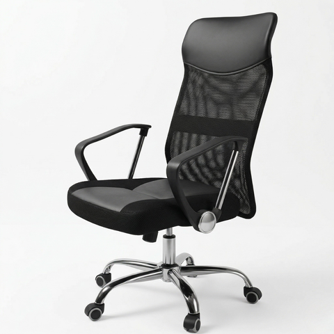 Cadeira Escritório Presidente Tela Mesh Tribune Base Cromada Rodinhas e Laudo Ergonômico Preto
