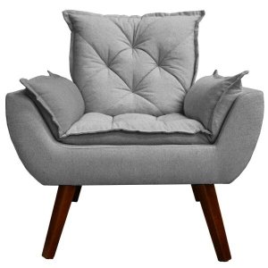 Poltrona Opala Decorativa Linho Cinza - D'Rost