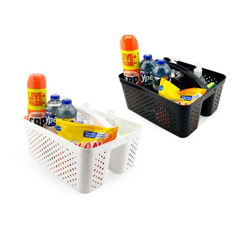 Kit 2 Cesto Organizador Transporta Tudo C/ Alça Plástico Nitron P/ Produtos de Limpeza e Ferramentas