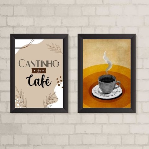 Kit 2 Quadros Decorativos Café boho 45x34cm:madeira Branca