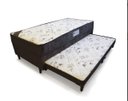Ver imagem 1 de Cama Solteiro Conjugada com Molas e C/ cama Auxiliar 88 x 188- Suede Marrom - Tampo Bambu Marrom