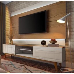 Rack com Painel Imcal Classic 220cm Freijó com Off White 2 Gavetas - 10875 - 73777 - 2