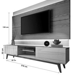 Rack com Painel Imcal Classic 220cm Freijó com Off White 2 Gavetas - 10875 - 73777 - 5