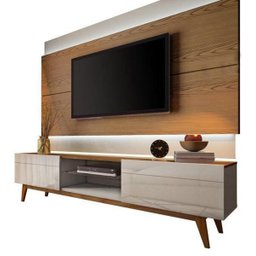 Rack com Painel Imcal Classic 220cm Freijó com Off White 2 Gavetas - 10875 - 73777 - 1