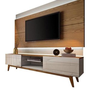 Rack com Painel Imcal Classic 220cm Freijó com Off White 2 Gavetas - 10875 - 73777