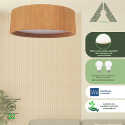 Plafon Madeira Redondo 30cm - 2 Luzes E27 - Freijó - 2
