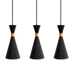 Kit com 3 Luminárias de Teto Pendentes Cones Pretos com Interior Cobre para Cozinhas para 1 E27 - 1
