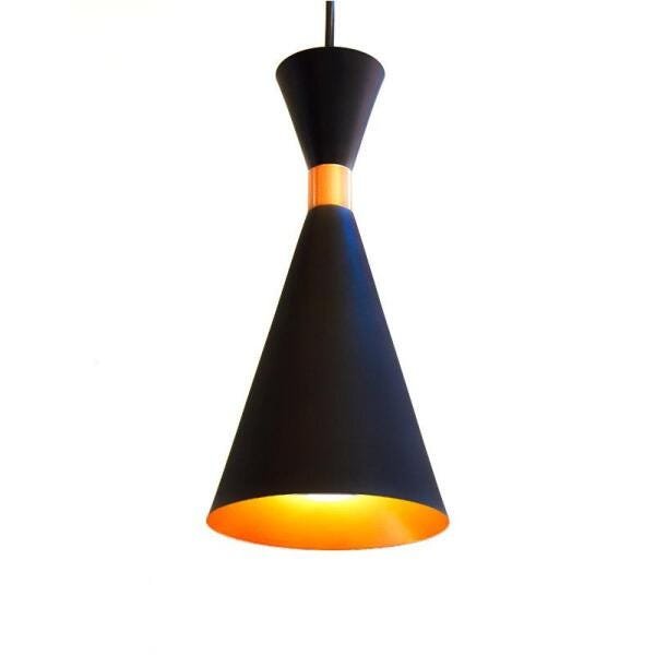 Kit com 4 Luminárias de Teto Pendentes Cones Pretos com Interior Cobre para Cozinhas para 1 E27