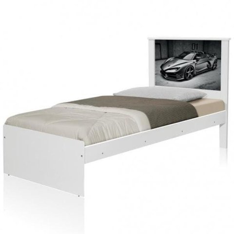 Cama Solteiro Carro Sport Chumbo com Colchão