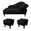 Ver imagem 1 de Divã Recamier Namoradeira Larissa 150cm + 2 Puffs Retrô Suede Preto - LM DECOR