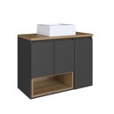 Ver imagem 2 de Gabinete de Banheiro Suspenso 80cm Cecília com 03 Portas e 01 Nicho Mel/grafite com Cuba Branca